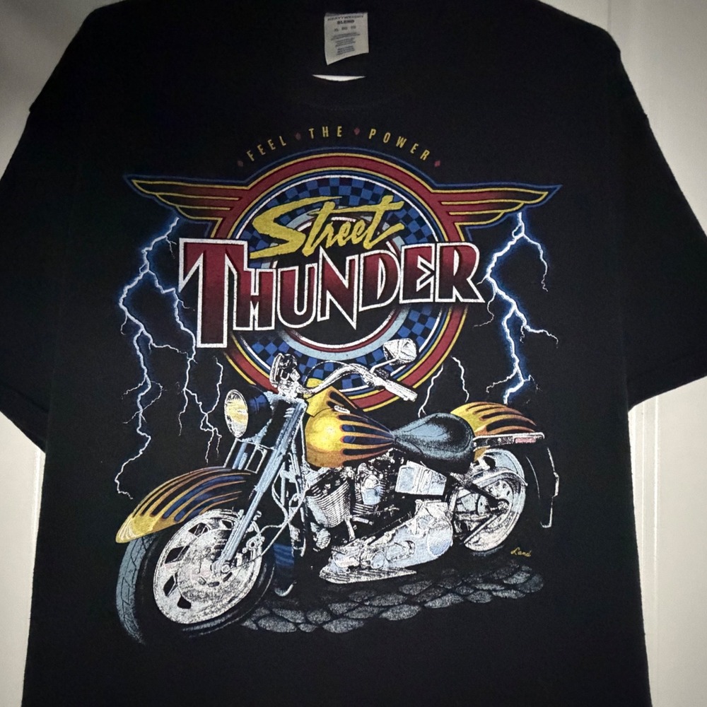 Vintage Street‎ Thunder Lightning Motorcycle Graphic Black T-Shirt Sz Mens XL